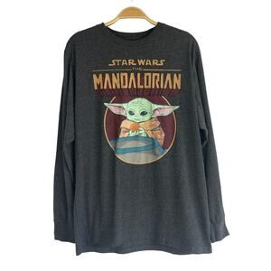 Star Wars Long Sleeve T-Shirt Men L The Mandalorian Dark Gray Grunge Collectible